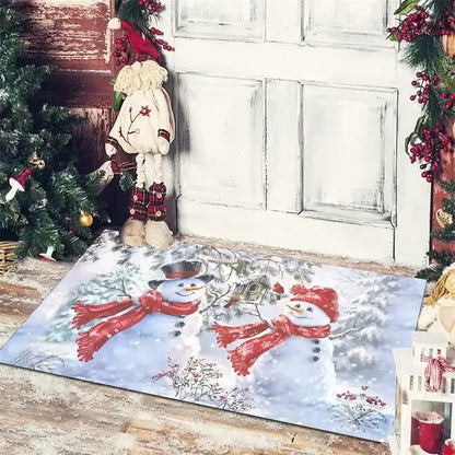 Festive red & white gnomes checkered floor mat kitchen decor