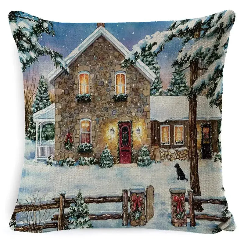 Vintage santa claus and snowman pillow cover living room decor