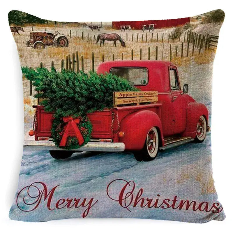Vintage santa claus and snowman pillow cover living room decor
