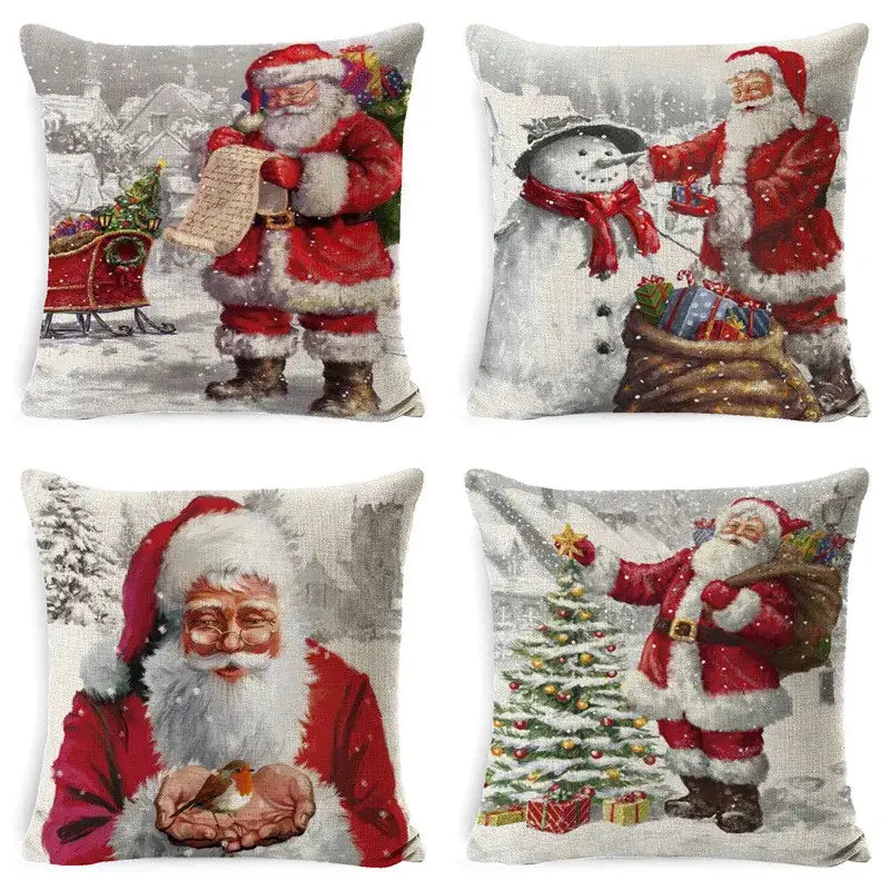 Vintage santa claus and snowman pillow cover living room decor