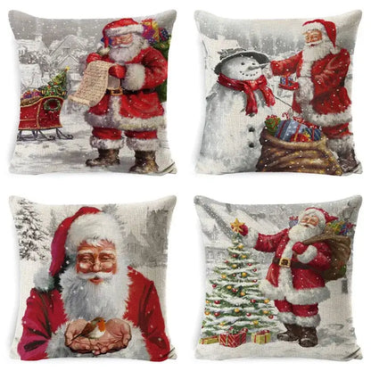 Vintage santa claus and snowman pillow cover living room decor