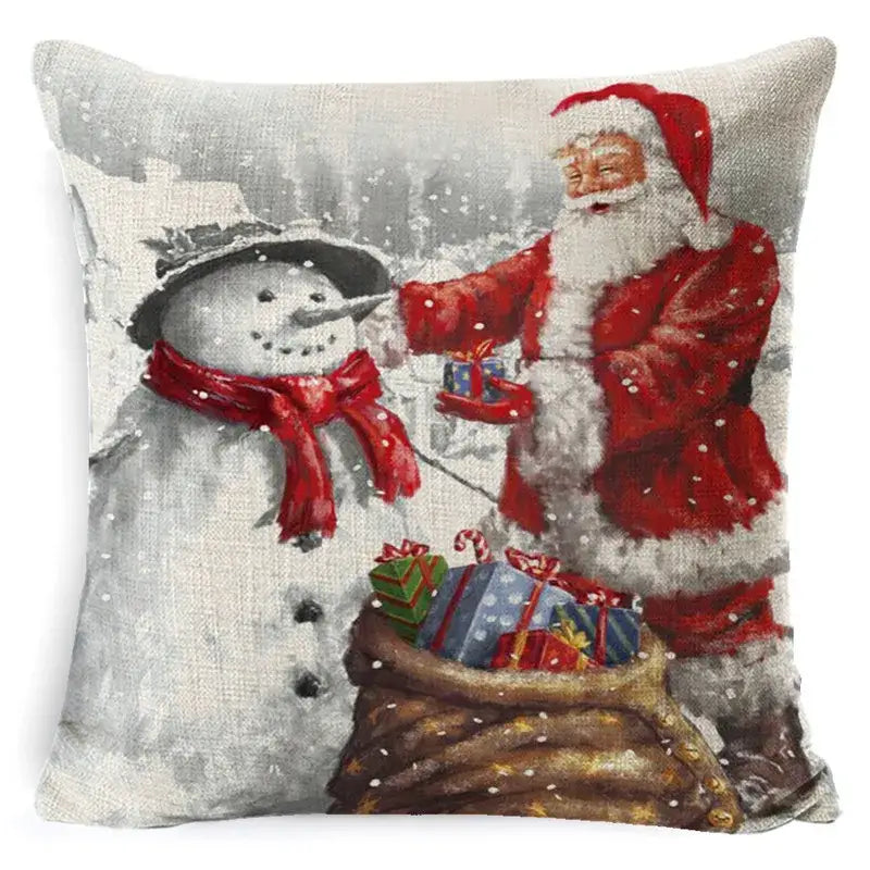 Vintage santa claus and snowman pillow cover living room decor