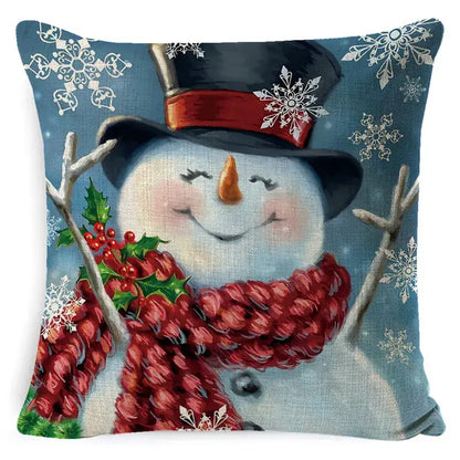 Vintage santa claus and snowman pillow cover living room decor