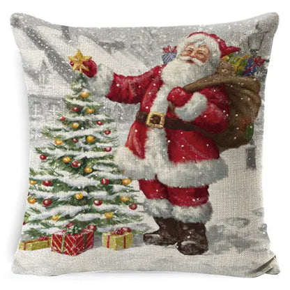 Vintage santa claus and snowman pillow cover living room decor