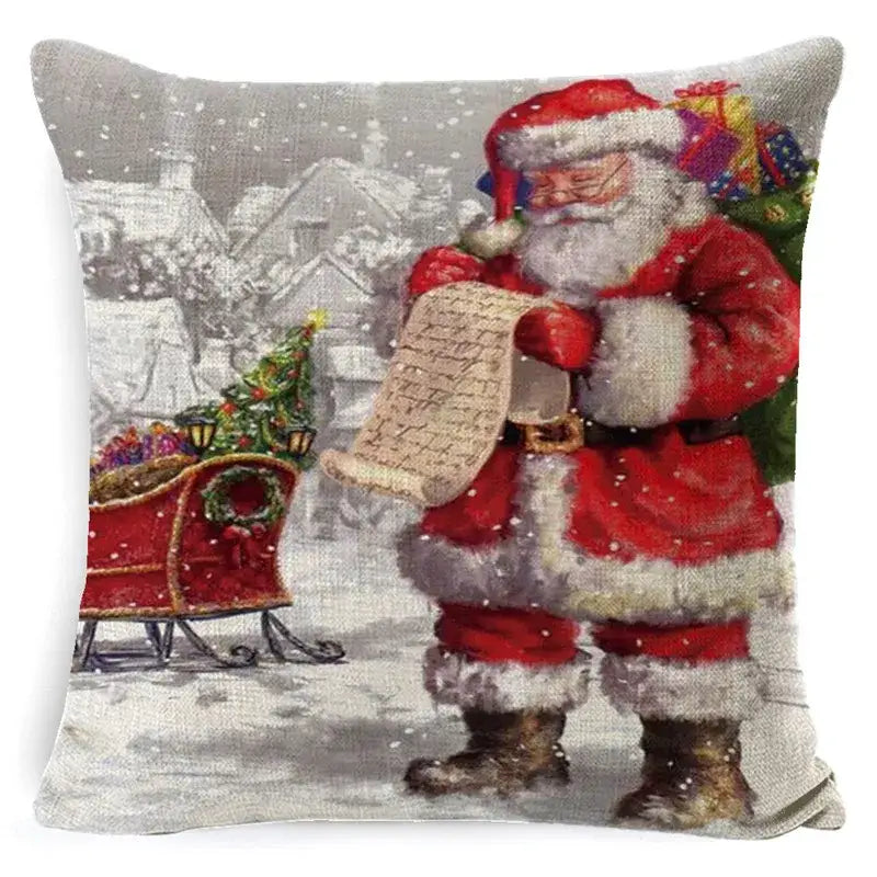 Vintage santa claus and snowman pillow cover living room decor