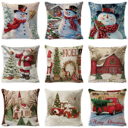 Vintage santa claus and snowman pillow cover living room decor