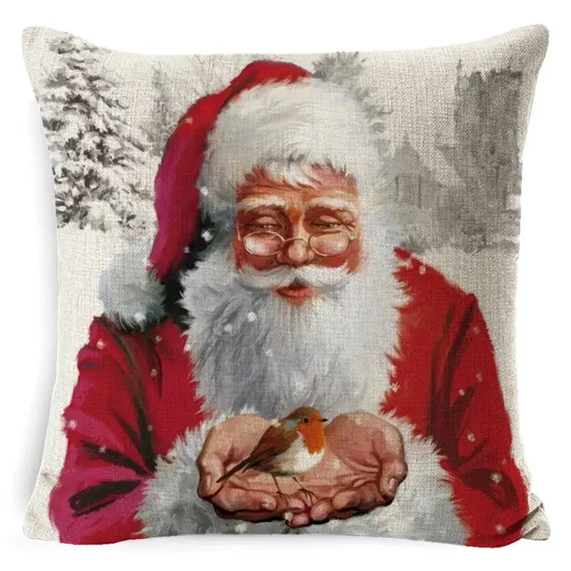 Vintage santa claus and snowman pillow cover living room decor