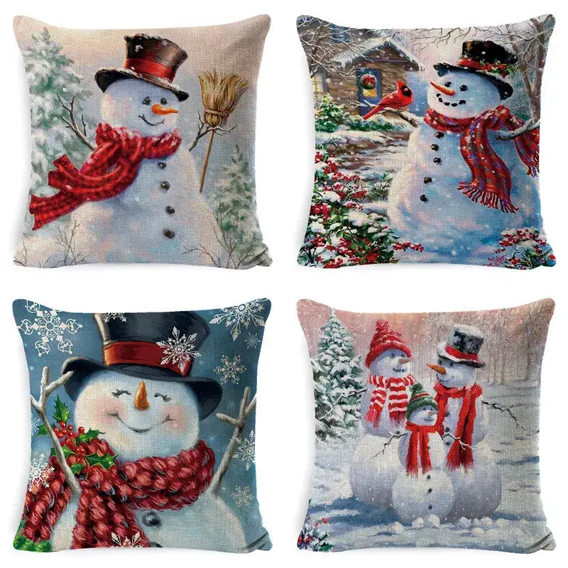 Vintage santa claus and snowman pillow cover living room decor