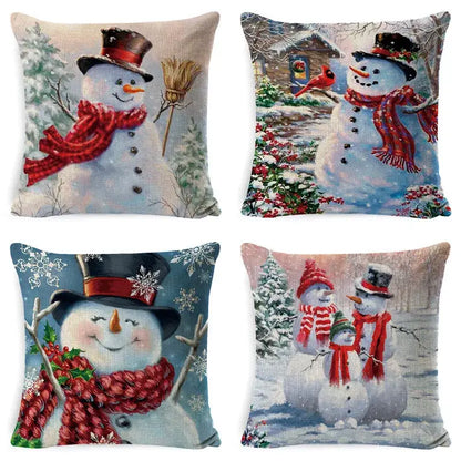 Vintage santa claus and snowman pillow cover living room decor
