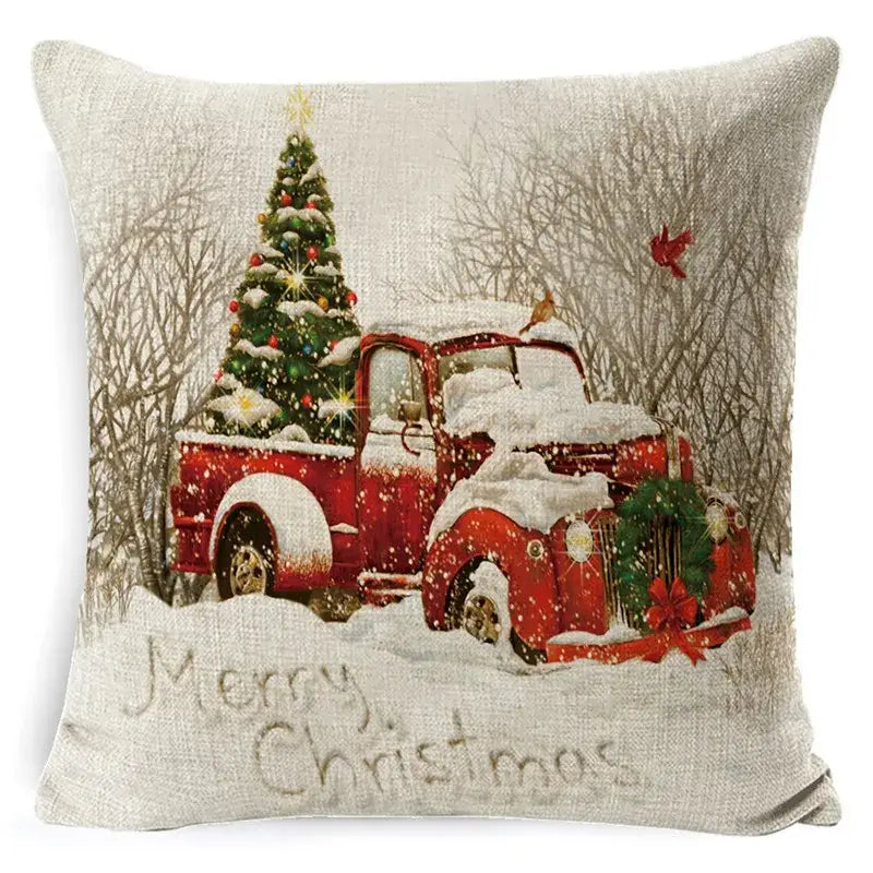 Vintage santa claus and snowman pillow cover living room decor