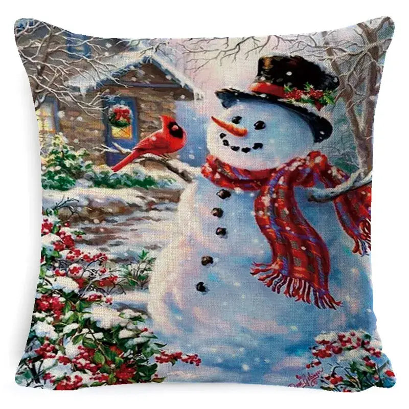 Vintage santa claus and snowman pillow cover living room decor