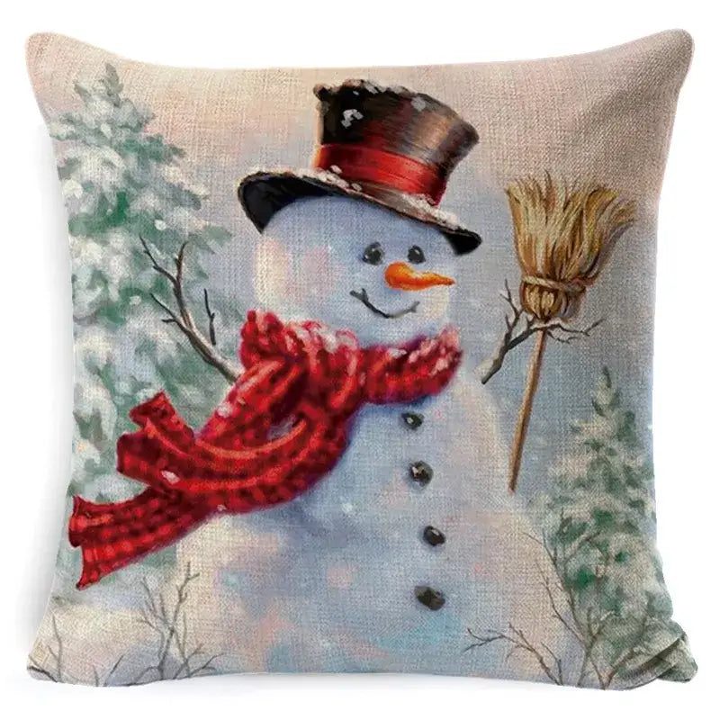 Vintage santa claus and snowman pillow cover living room decor