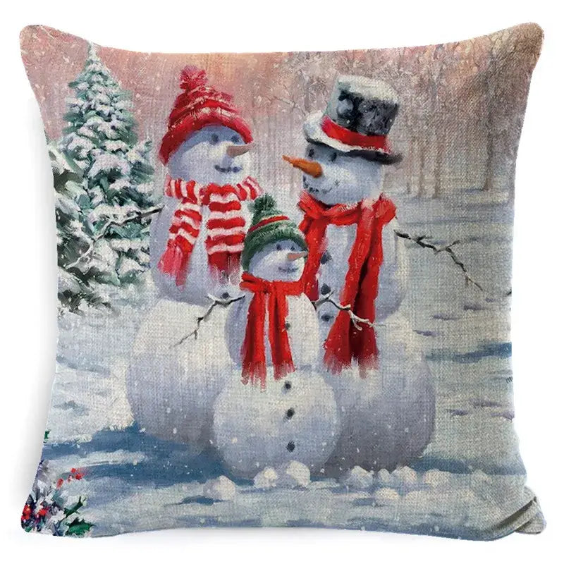 Vintage santa claus and snowman pillow cover living room decor