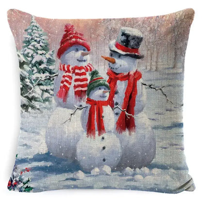 Vintage santa claus and snowman pillow cover living room decor