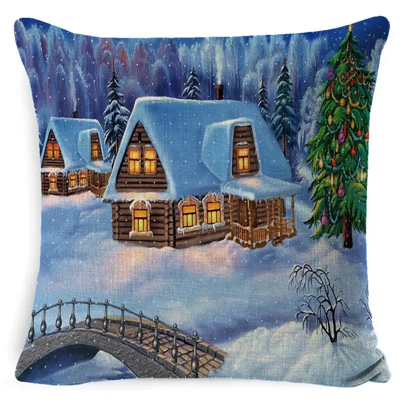 Vintage santa claus and snowman pillow cover living room decor