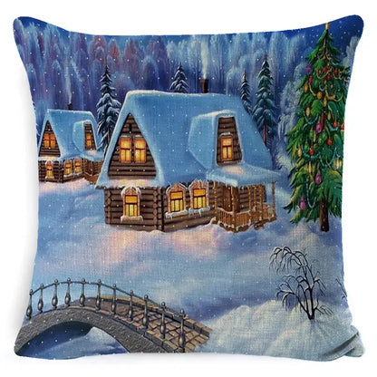 Vintage santa claus and snowman pillow cover living room decor
