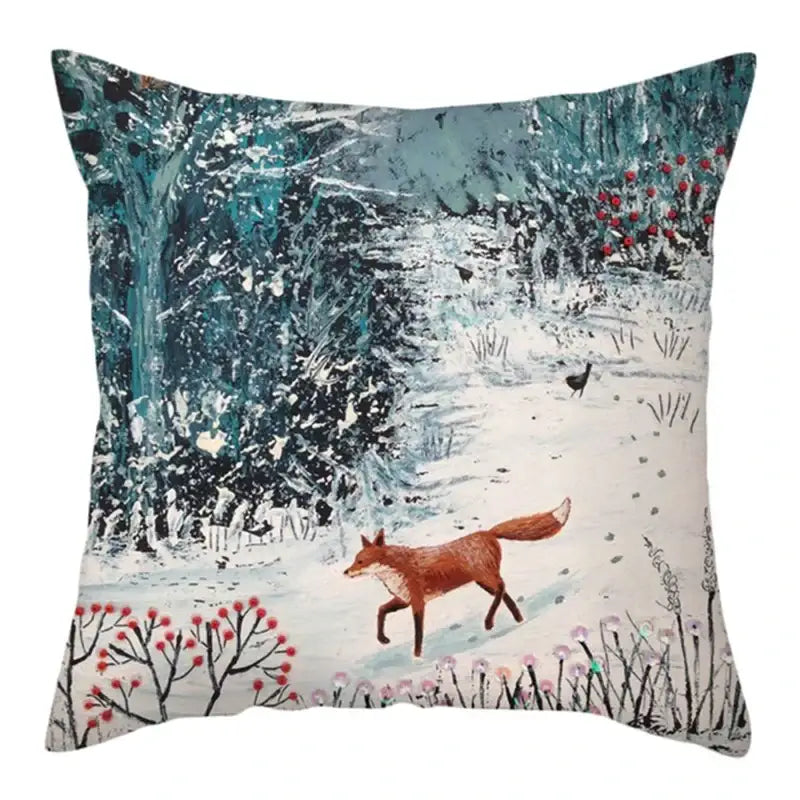 Winter woodland christmas soft plush cushion cover bedroom decor
