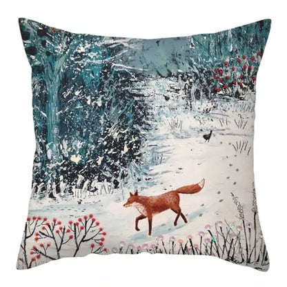Winter woodland christmas soft plush cushion cover bedroom decor
