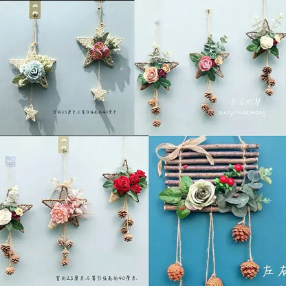 White woven rattan star wreath home decoration bedroom diy plant