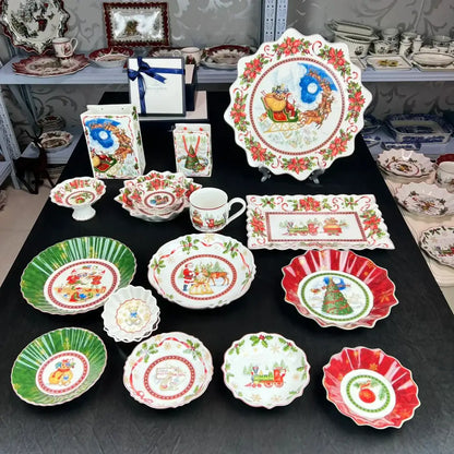 Festive red & green christmas tableware dining room ceramic set