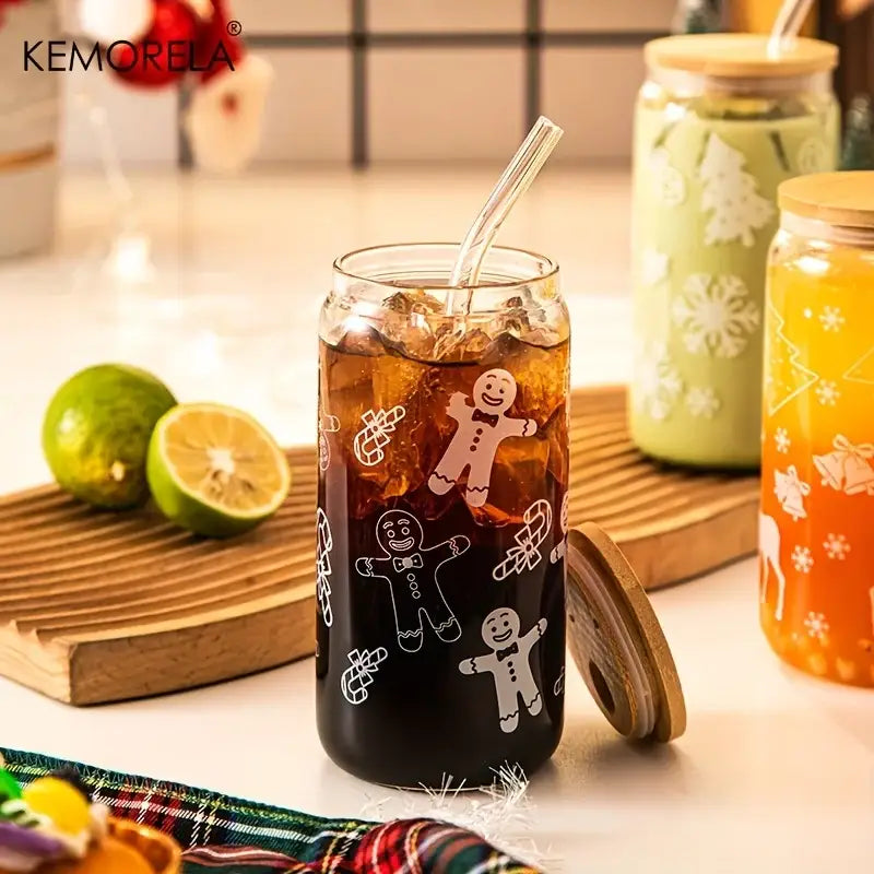 christmas glass beer can mug with lid kitchen drinkware