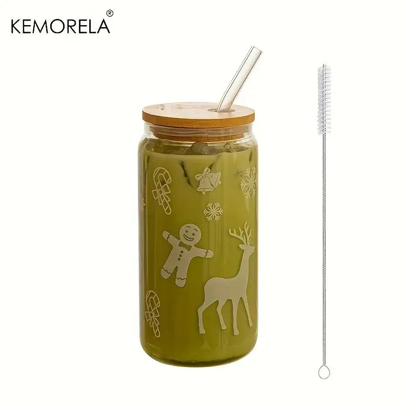 christmas glass beer can mug with lid kitchen drinkware