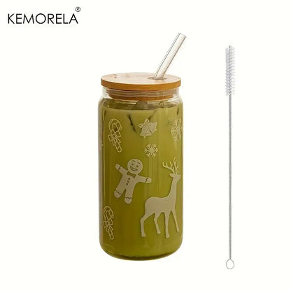christmas glass beer can mug with lid kitchen drinkware