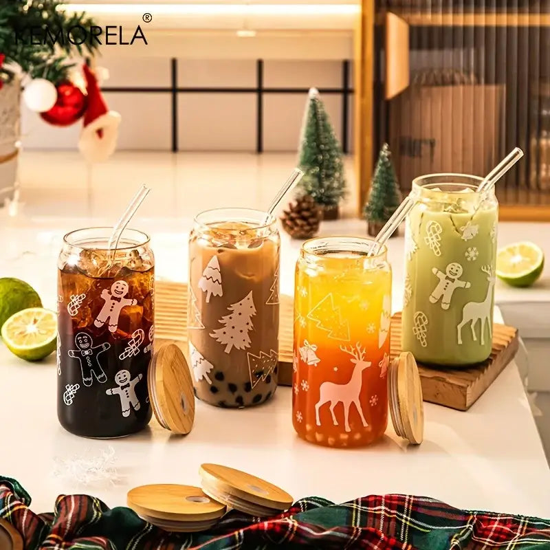 christmas glass beer can mug with lid kitchen drinkware