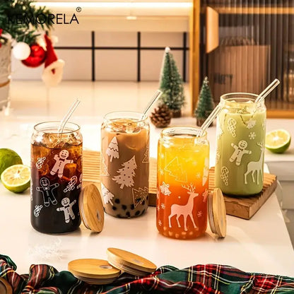 christmas glass beer can mug with lid kitchen drinkware