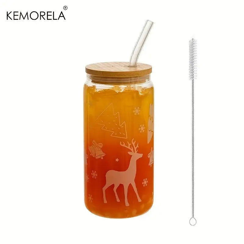 christmas glass beer can mug with lid kitchen drinkware