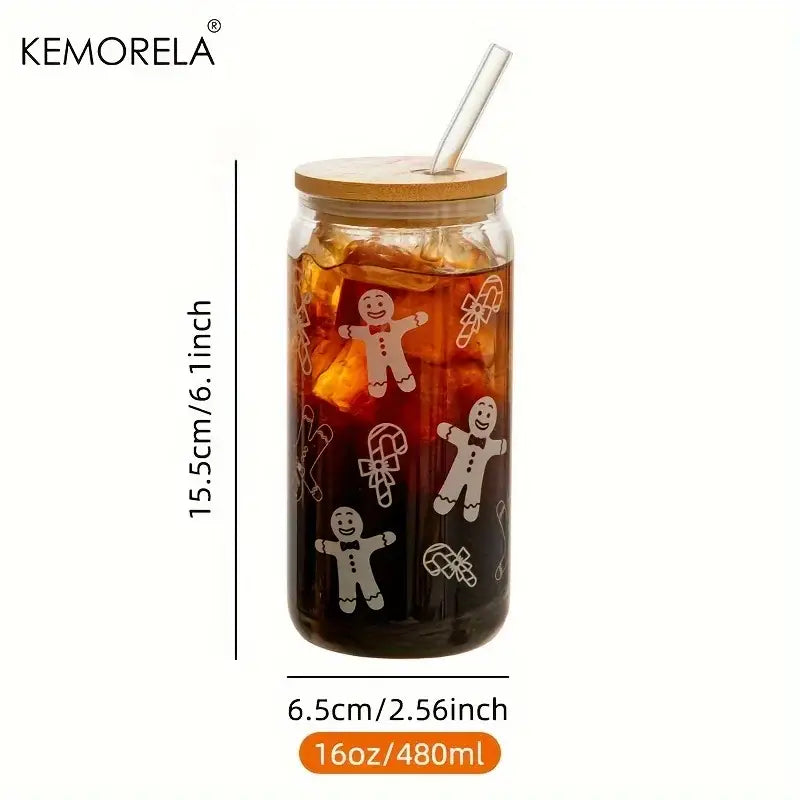 christmas glass beer can mug with lid kitchen drinkware