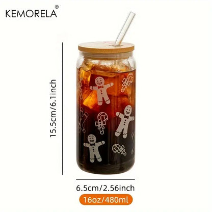 christmas glass beer can mug with lid kitchen drinkware
