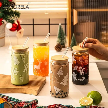 christmas glass beer can mug with lid kitchen drinkware