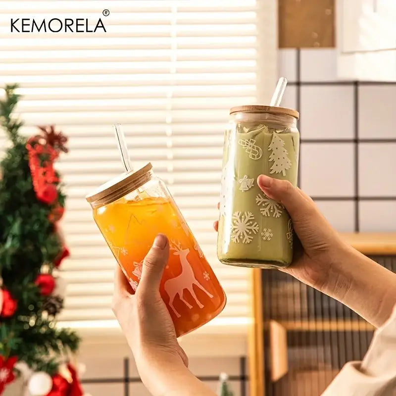 christmas glass beer can mug with lid kitchen drinkware