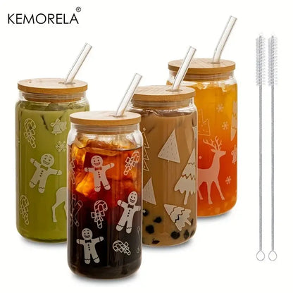 christmas glass beer can mug with lid kitchen drinkware