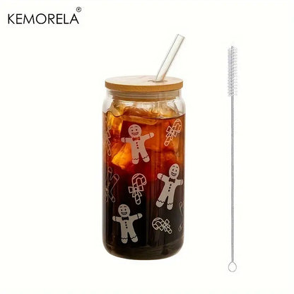 christmas glass beer can mug with lid kitchen drinkware