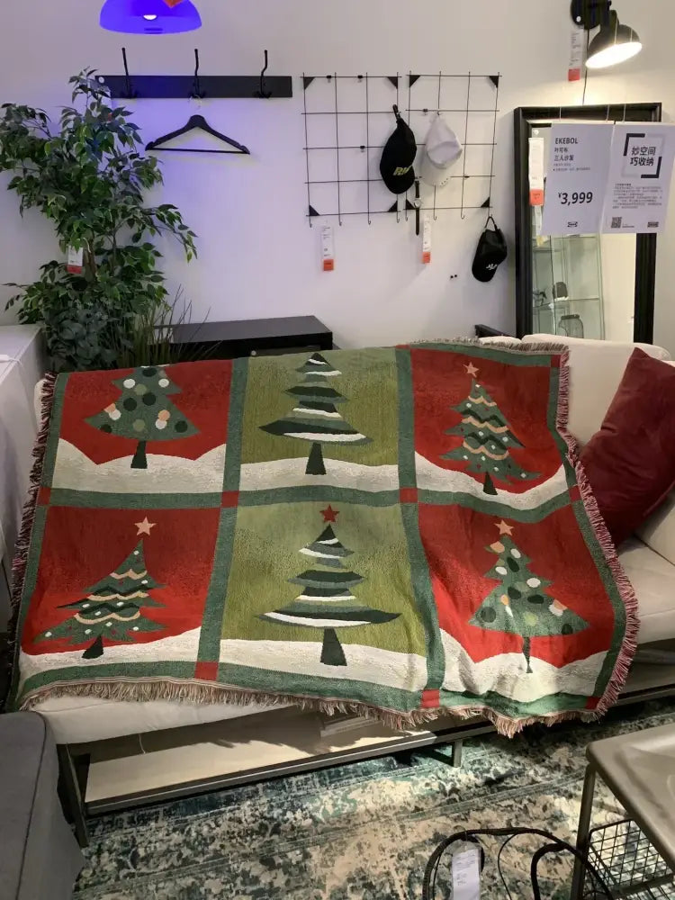 Beige woven squirrel christmas throw blanket living room decor