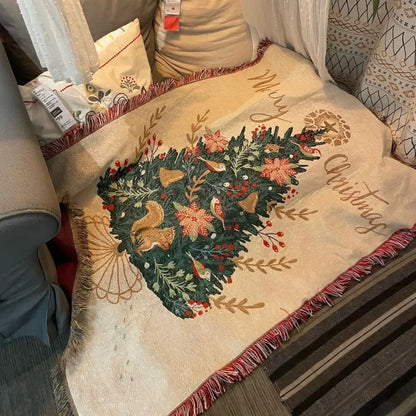 Beige woven squirrel christmas throw blanket living room decor