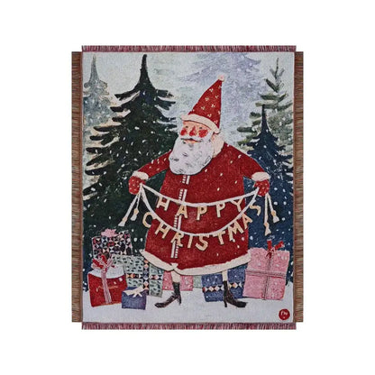 Beige woven squirrel christmas throw blanket living room decor