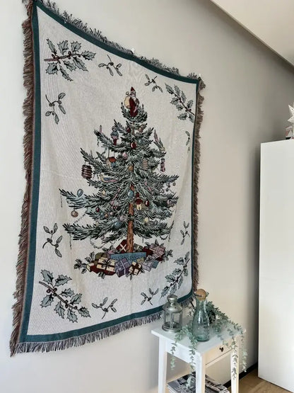 Beige woven squirrel christmas throw blanket living room decor