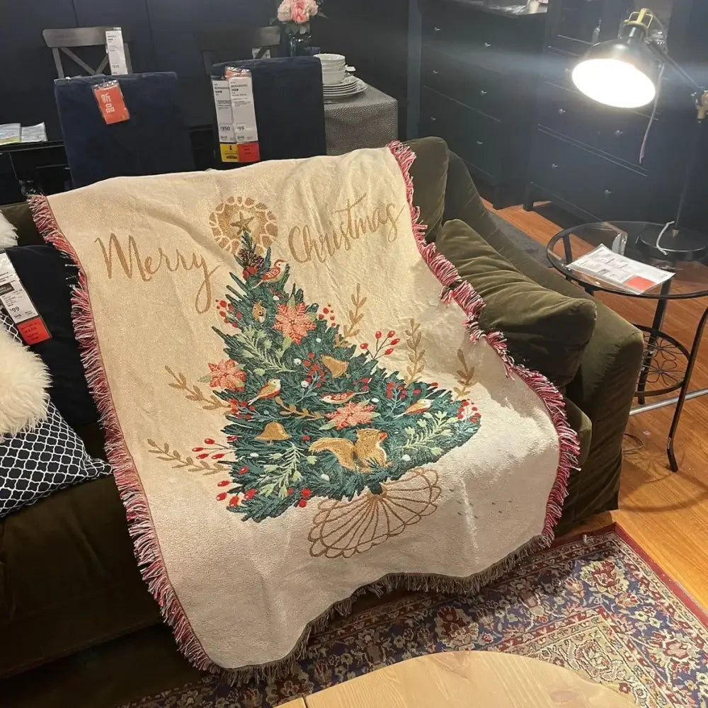 Beige woven squirrel christmas throw blanket living room decor