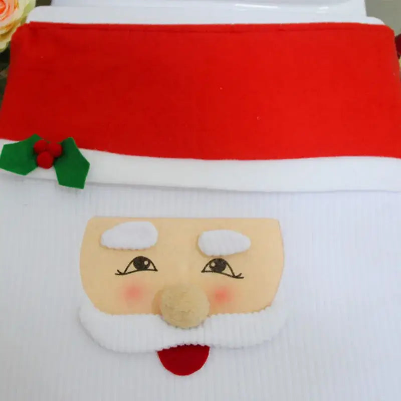 Red santa claus christmas toilet decoration set bathroom plush fabric
