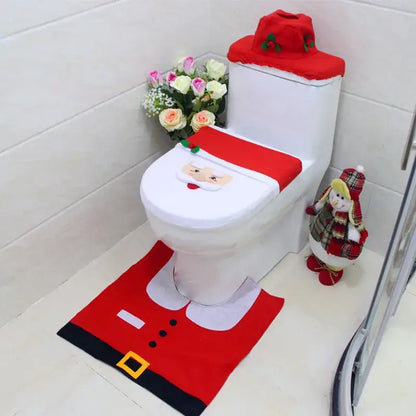 Red santa claus christmas toilet decoration set bathroom plush fabric