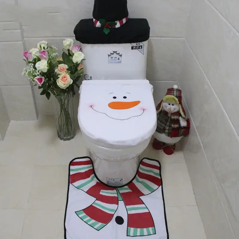 Red santa claus christmas toilet decoration set bathroom plush fabric