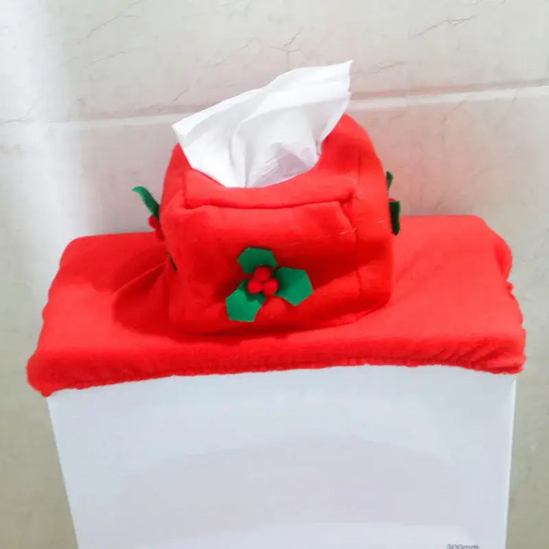 Red santa claus christmas toilet decoration set bathroom plush fabric
