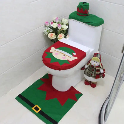 Red santa claus christmas toilet decoration set bathroom plush fabric
