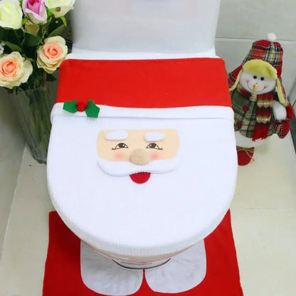 Red santa claus christmas toilet decoration set bathroom plush fabric