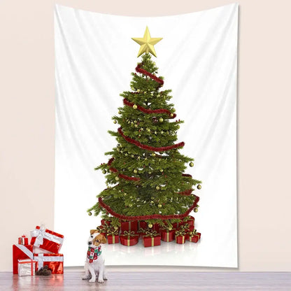 Bohemian snow dusted christmas tree tapestry bedroom decor