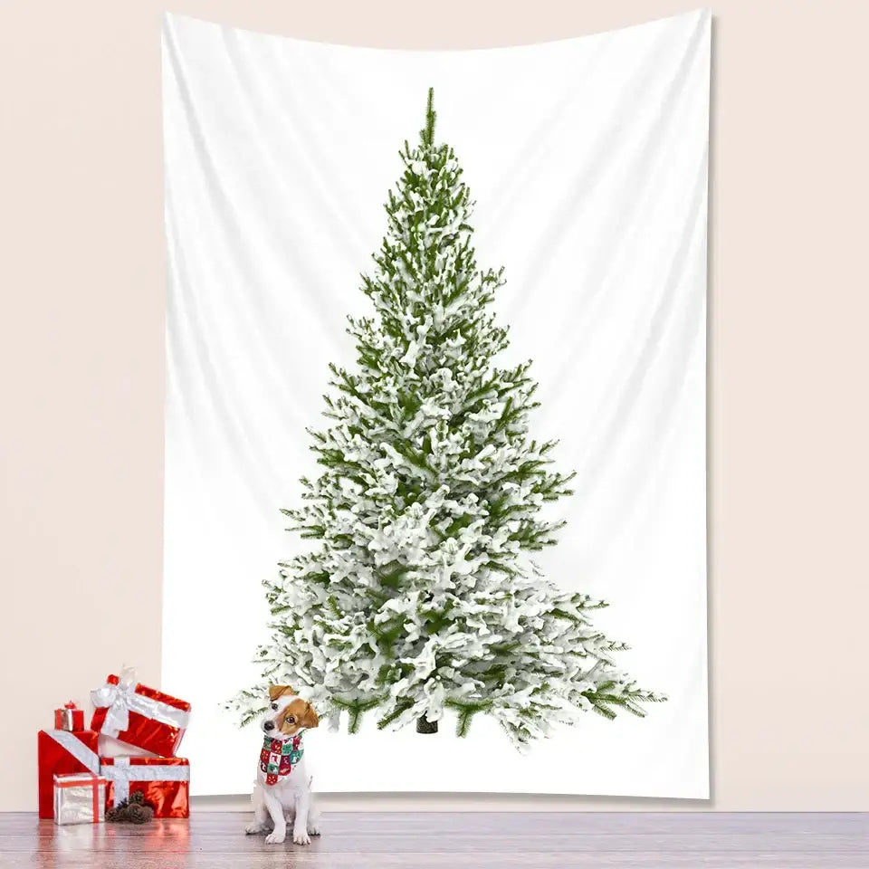 Bohemian snow dusted christmas tree tapestry bedroom decor