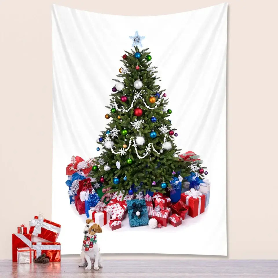 Bohemian snow dusted christmas tree tapestry bedroom decor